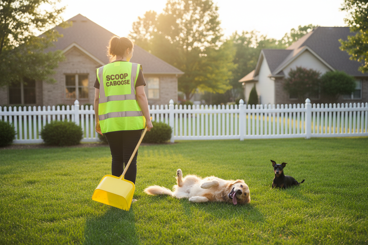 Scoop Caboose worker with happy golden retriever